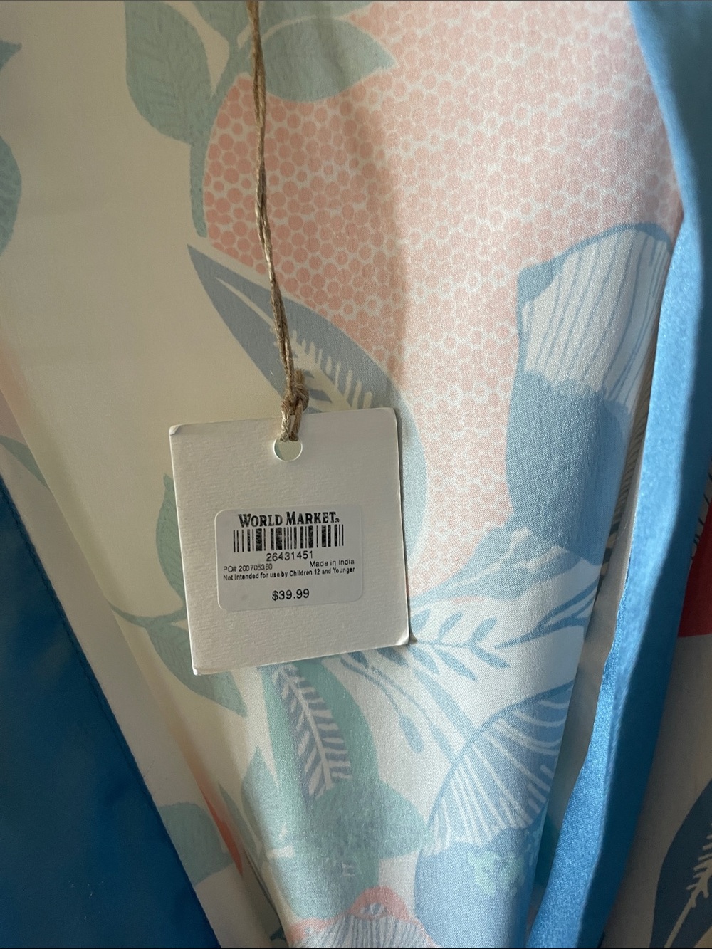 NWT World Market Blue and Coral Floral Satin Robe - Picture 5 of 9